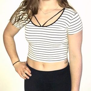 White and black striped crop top